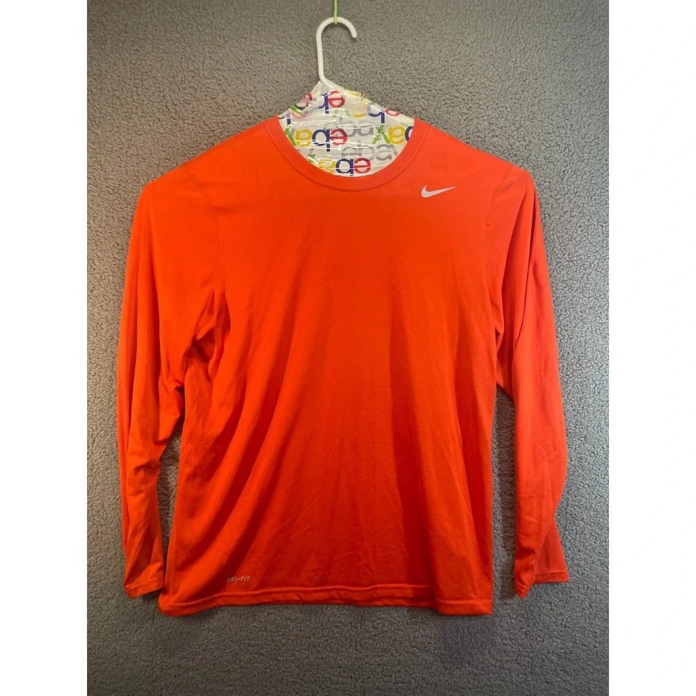 Men's Vintage Nike Dri-Fit  Long Sleeve Shirt Sz Large‎ Orange